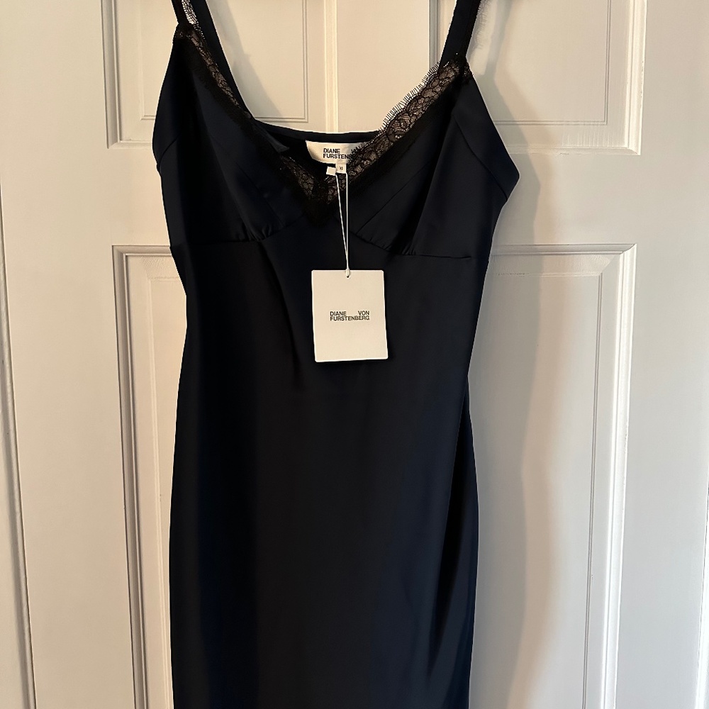 NWT Diane Von Furstenberg Margarit Slip Dress -Navy size 10